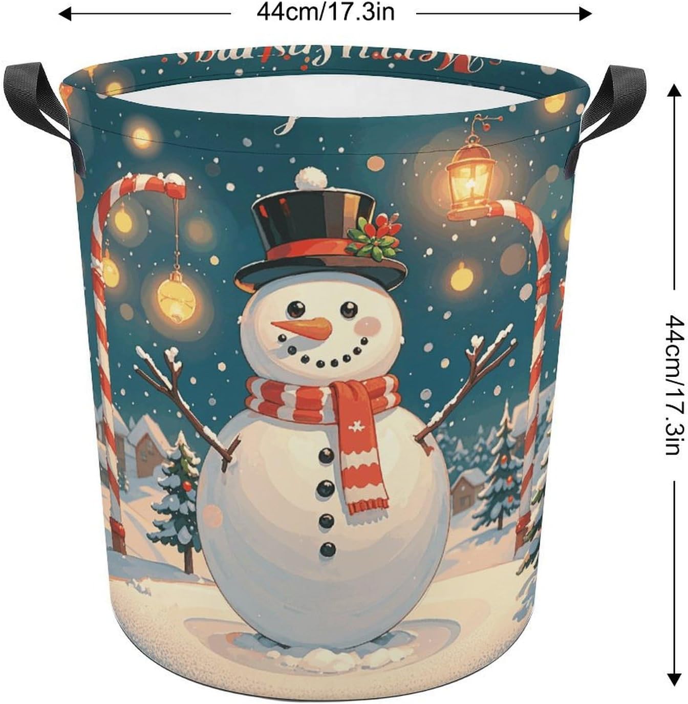 Laundry Baskets with Handles Dirty Clothes Basket Storage Basket Merry Christmas Lovely Snowman Printed Dirty Clothes Bin for Living Room Storage Basket