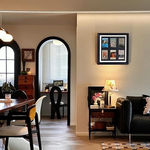 Miniatura 9 de Caja de sombra de almacenamiento de cinta de casete, marco de 6 cintas de casete, marco de madera maciza, panel de vidrio, con forro de espuma EVA,