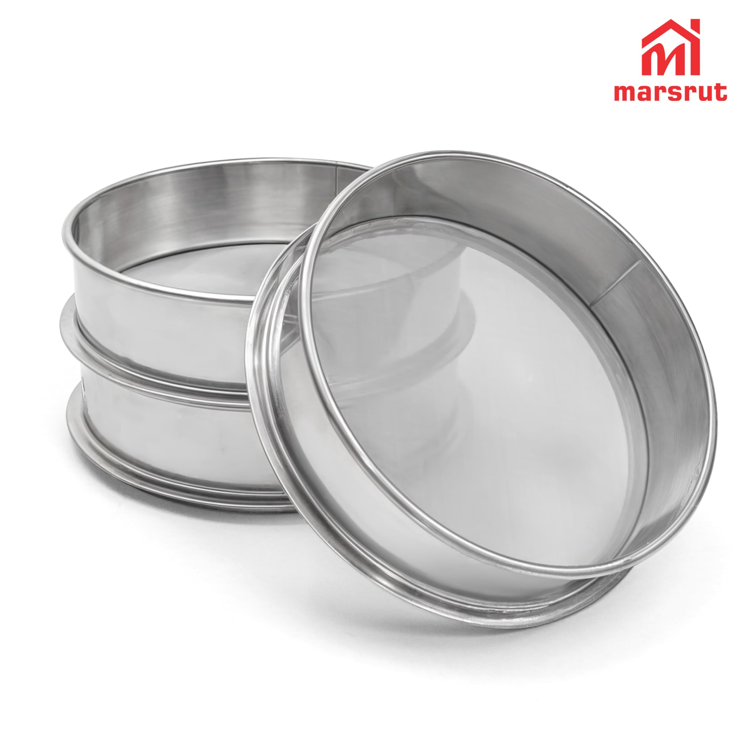 Lot de 3 tamis en acier inoxydable pour herbes, pollen, empilable, 25, 45, 75 microns (taille : 15 x 4,8 cm, couleur argent)