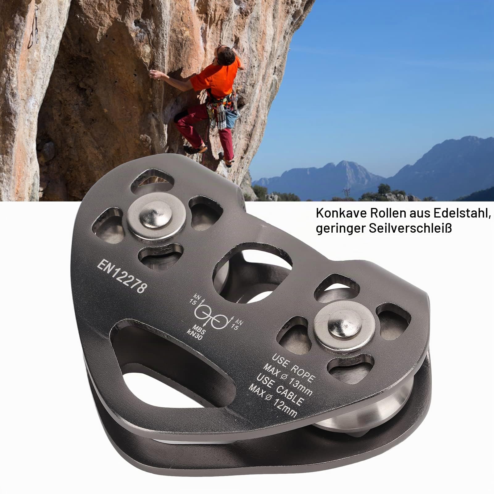 Tragbare Seilrutsche mit Drehbarer Riemenscheibe Zum Klettern aus Aluminium mit Tandem-Geschwindigkeits-Doppeltrolley FüR Bergsteigen