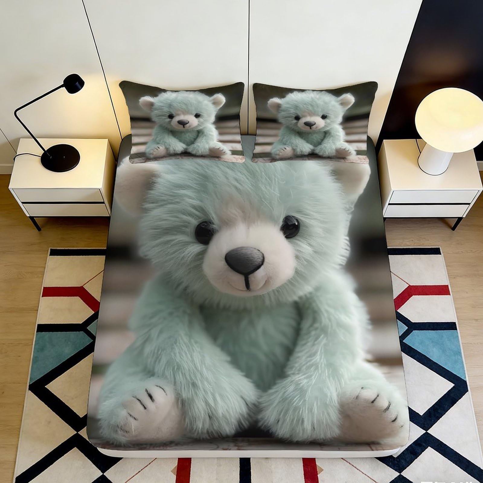 Jqzkxnhpbr Style-4 3D Printed Blue Teddy Bear Fitted Sheet Microfiber Soft Bedroom Decor Dorm Bed Cover For Mattress Protection 90X200x25cm