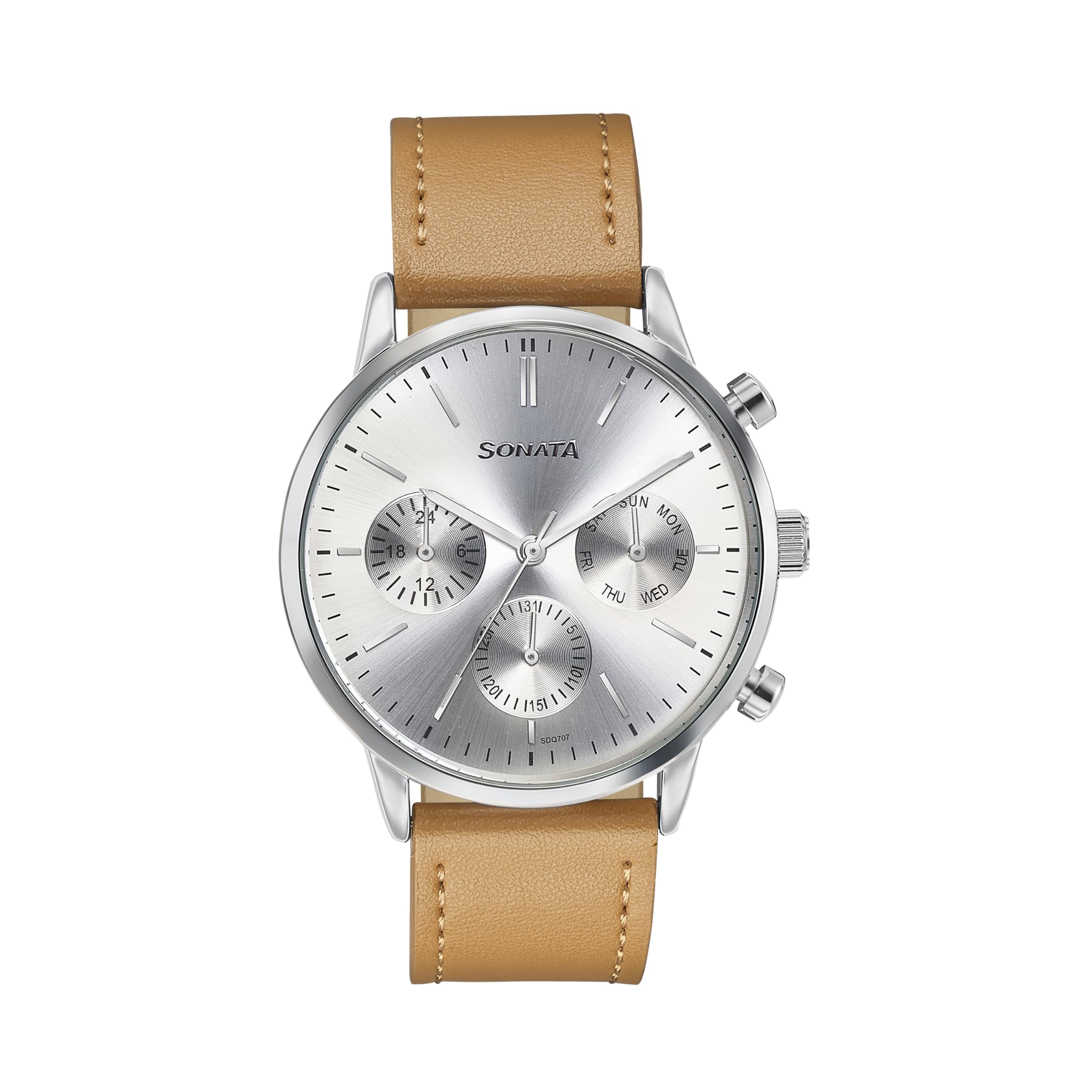 Sonata Quartz Multifunction Silver Dial Brown Leather Strap Watch for Men (B0DCNRW3DN) Amazon Price History, Amazon Price Tracker