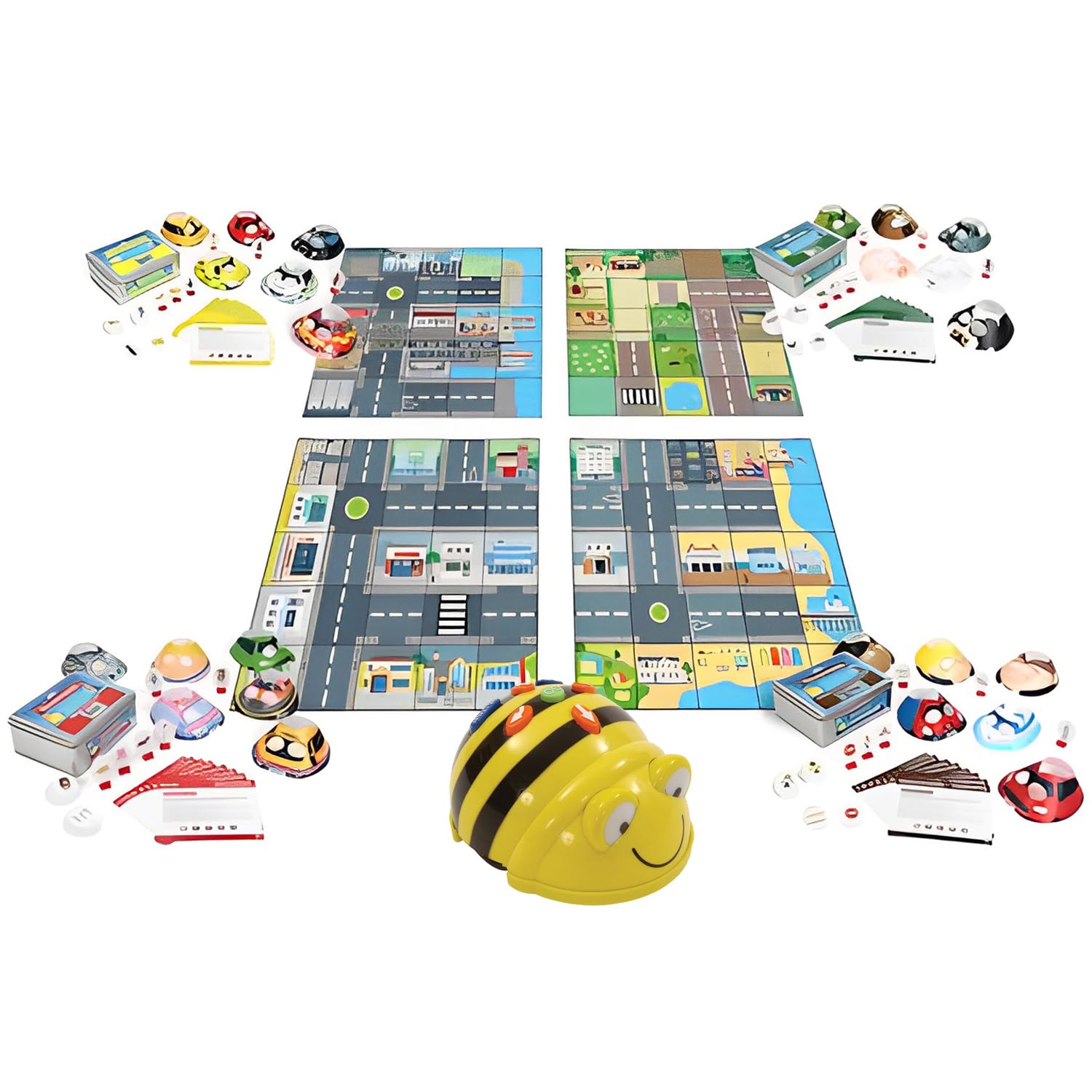 Early Basic Programming: World Bundle (4 Themed Mats + 4 Activity Tins) & Free 1 Bee-Bot Floor Robotics See & Say Version - Create & Debug Simple Programs