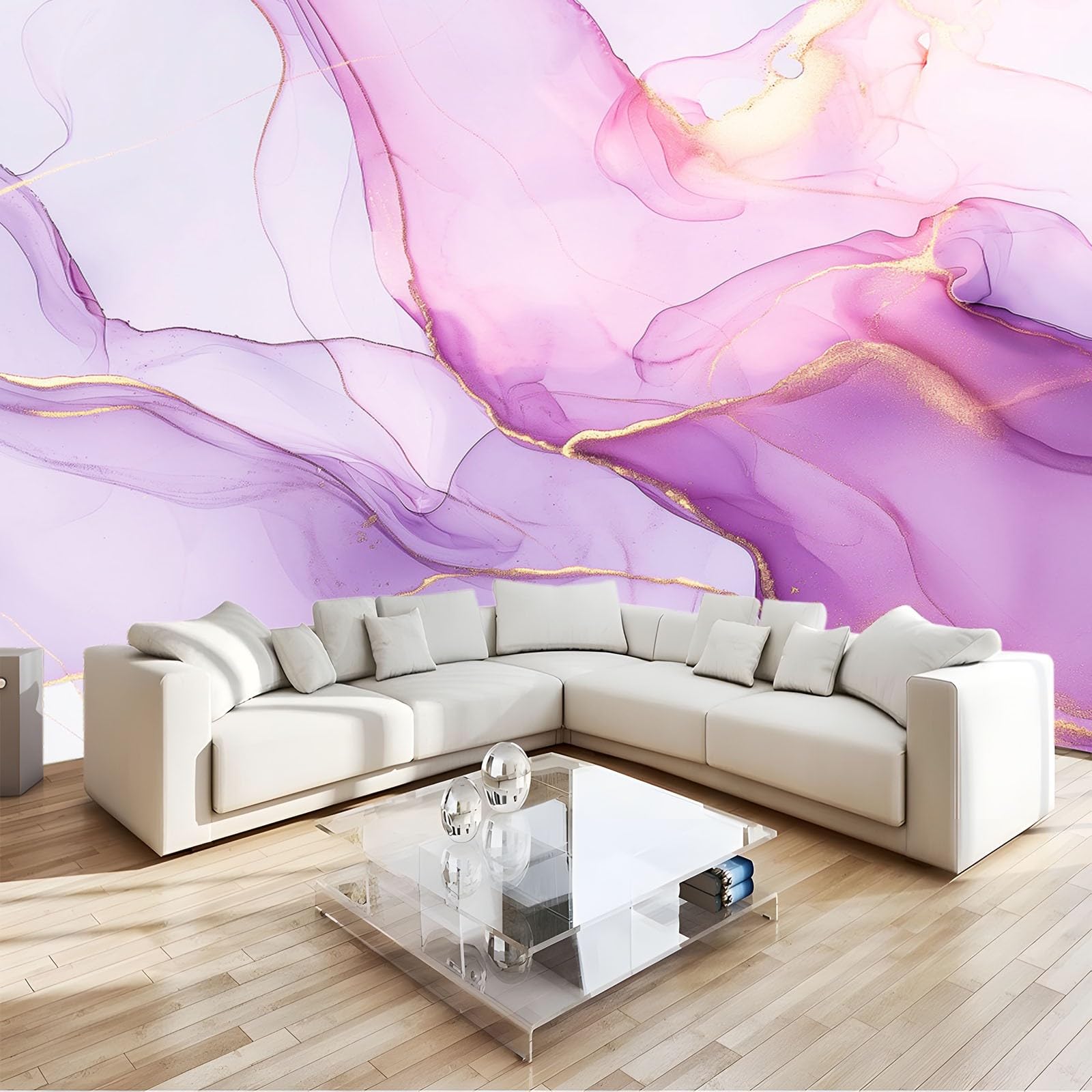 Fototapete 3D Marmor Lila 300x210 cm Vlies Tapeten Wandtapete Moderne Wanddeko Design Wand Dekoration Wohnzimmer Schlafzimmer