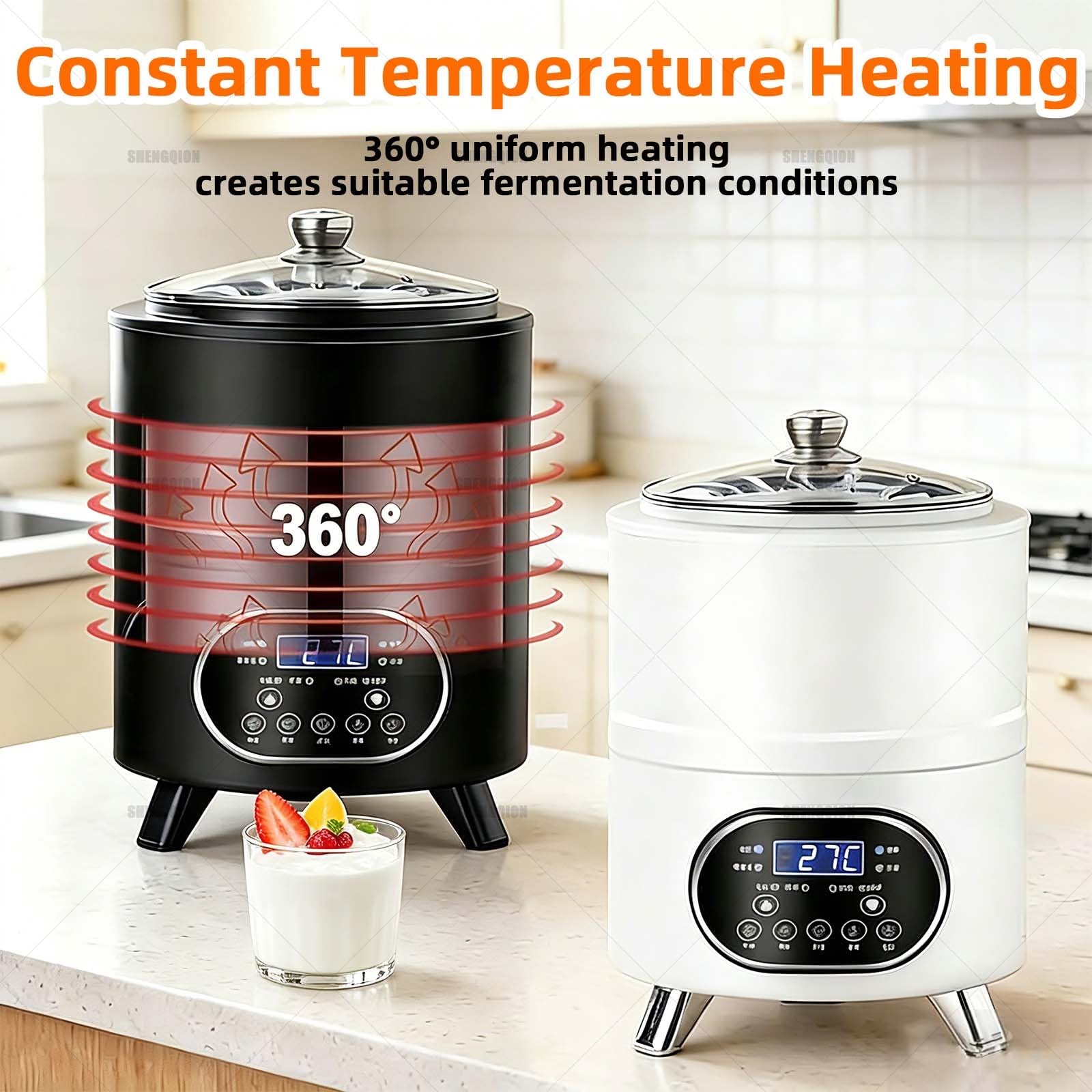 Yogurt Maker, macchina elettrica intelligente con 7 modalità preimpostate, riscaldamento uniforme a 360°, timer digitale, ciotola rimovibile in acciaio inossidabile, capacità 8 l per yogurt, natto e