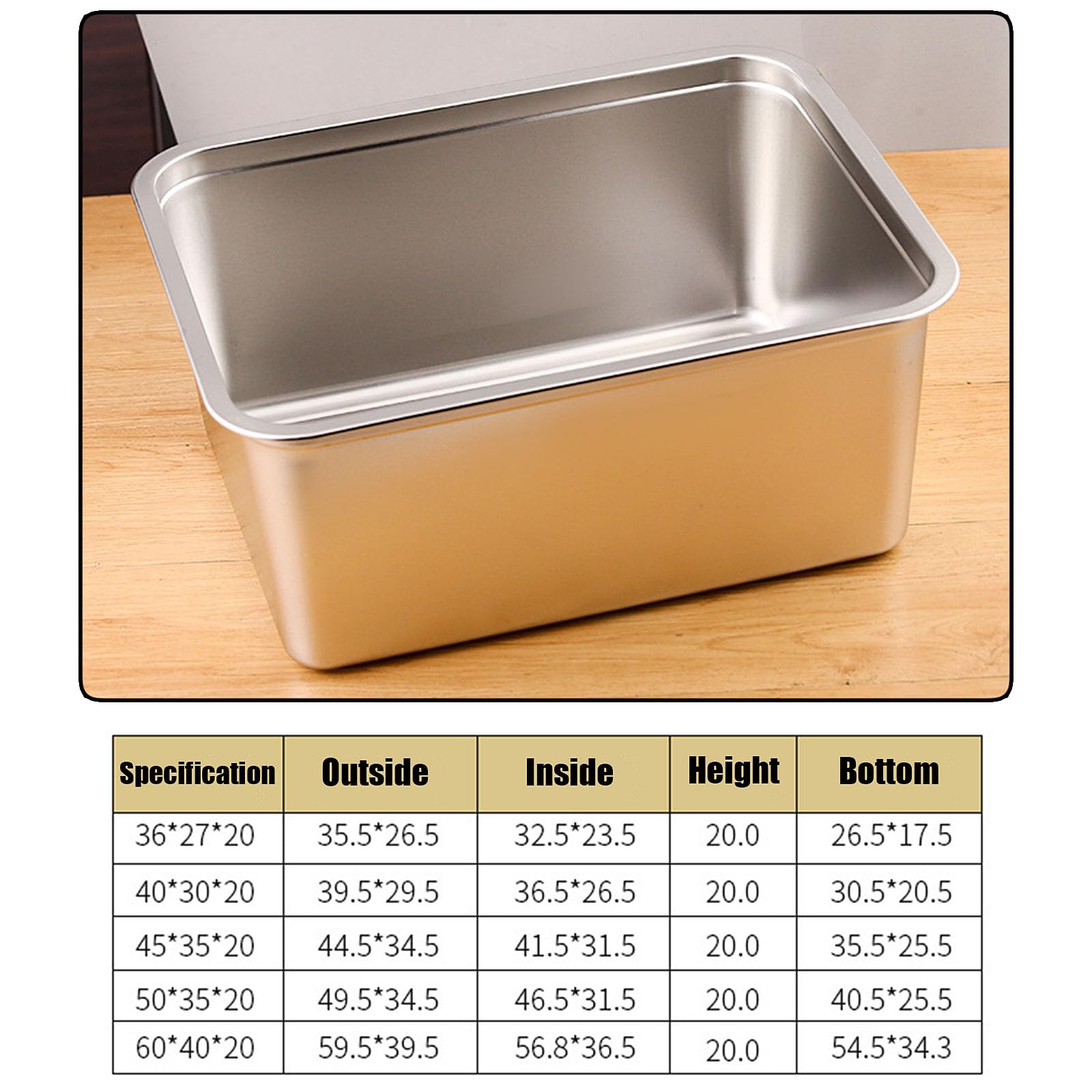 Apilable Recipientes para Alimentos,Rectangular Contenedor De Ingredientes,Acero Inoxidable Contenedores De Alimentos Gastronorm,50 * 35cm,20cm
