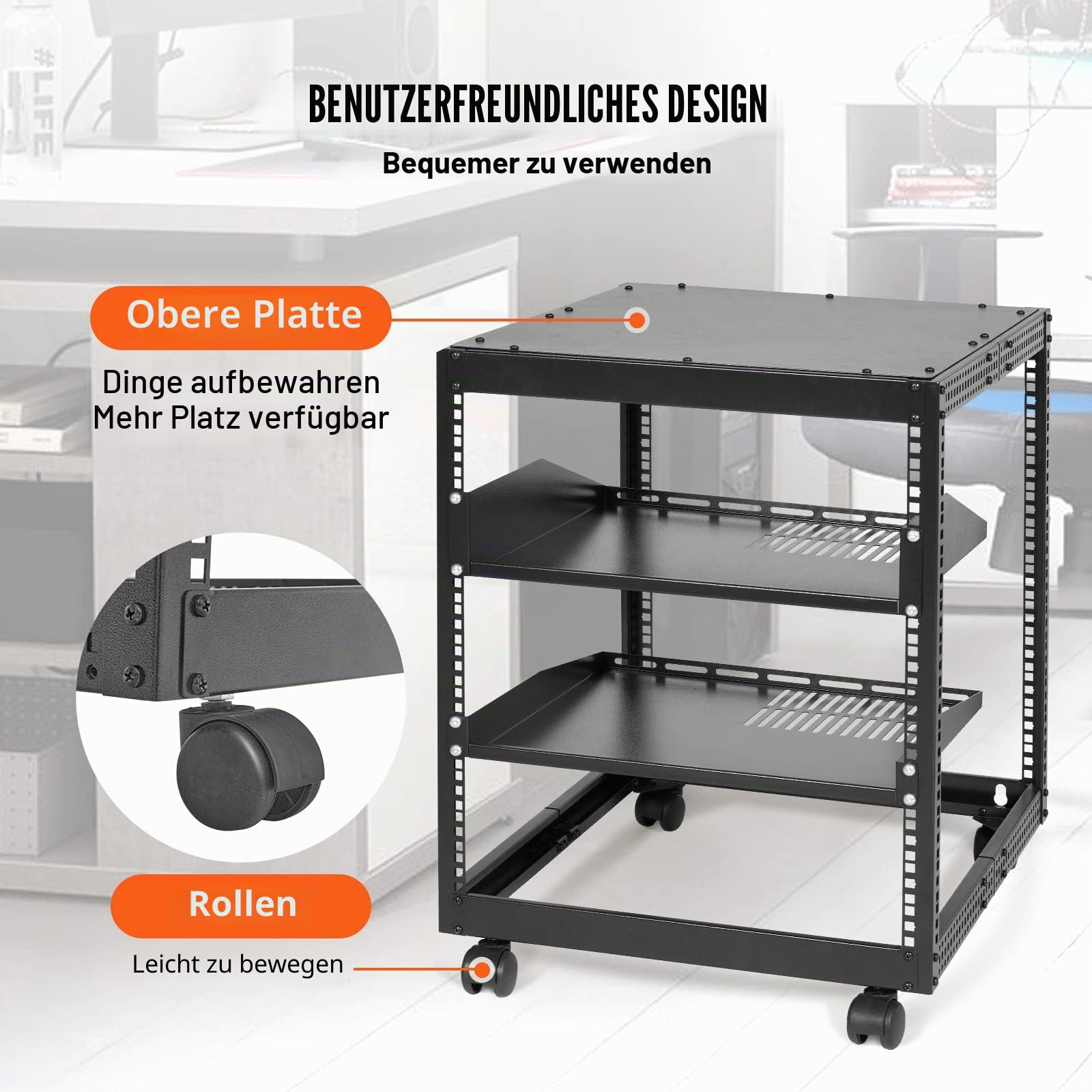 VEVOR 12U-Server-Rack mit offenem Rahmen 15-40" verstellbare Tiefe freistehender/wandmontierter Netzwerk-Server-Rack 4-Pfosten-AV-Rack mit Rollen für Ihre gesamte Netzwerk-IT-Ausrüstung AV-Ausrüstung