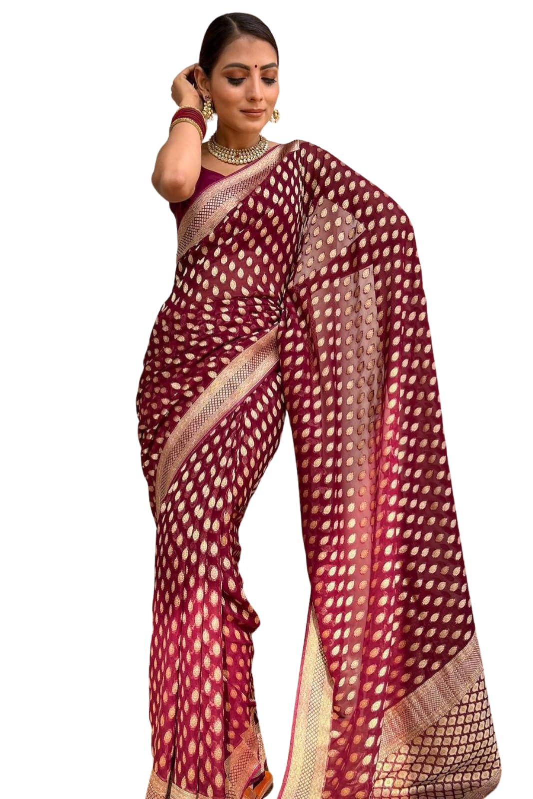 Women's Midnight Silk Saree with Elegant Golden Leaf Buttas and Ornate Brocade Border Regal Ethnic Wear-image-19