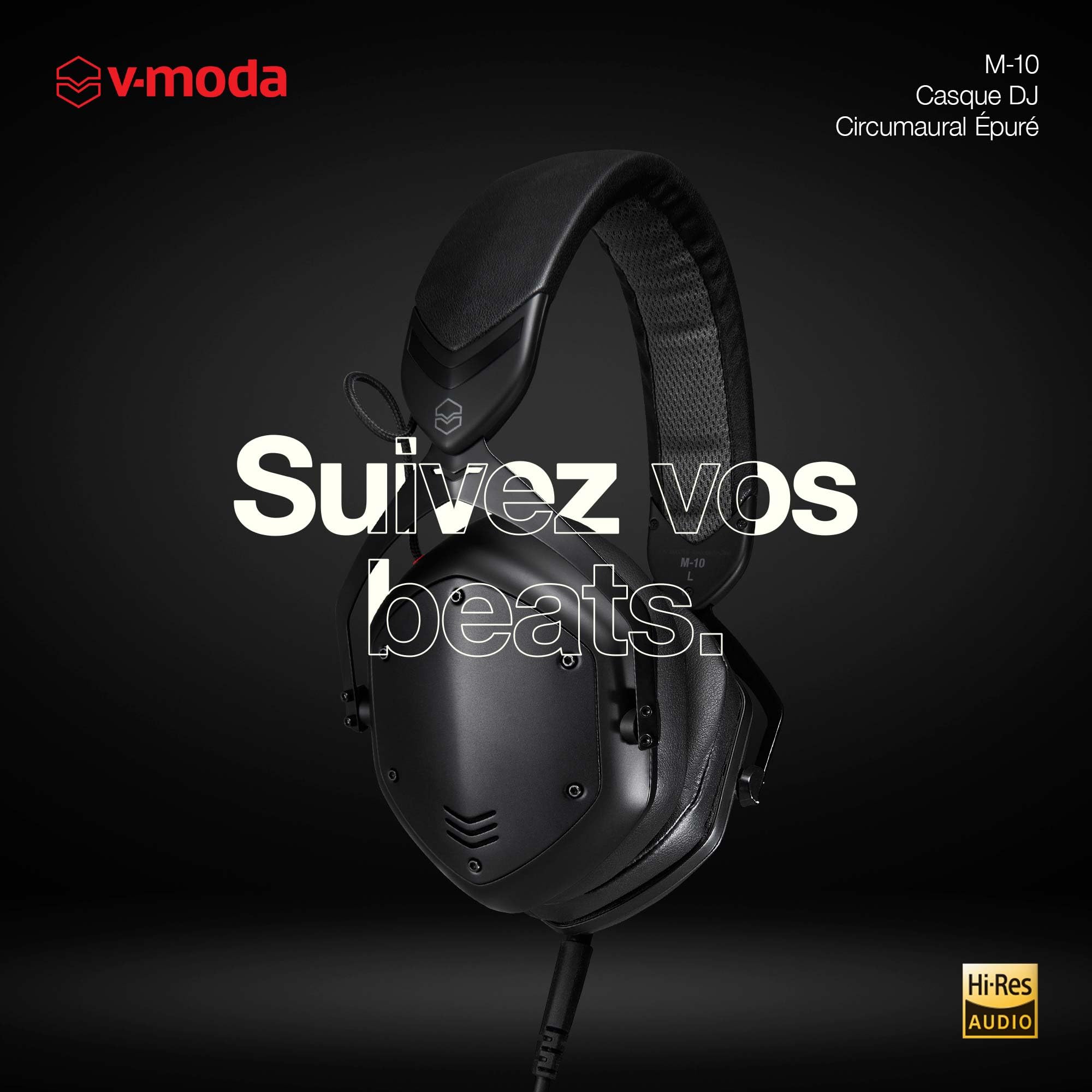V-Moda M-10 | Casque circumaural épuré pour DJ | Conçu pour Les DJs et Les musiques rythmées | des Basses Profondes avec des aigus clairs | Ecouteurs en Mousse à mémoire de Forme | Structure fermée
