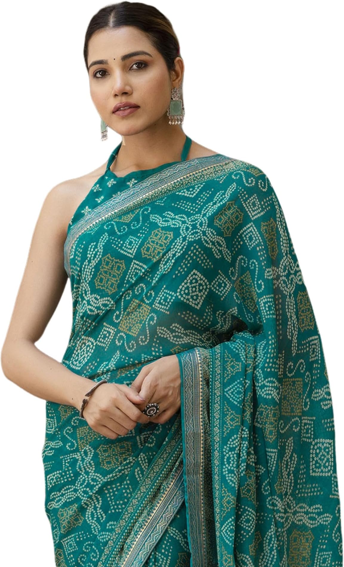 SIRILWomen's Georgette Bandhani Printed Saree With Unstitched Blouse Piece
