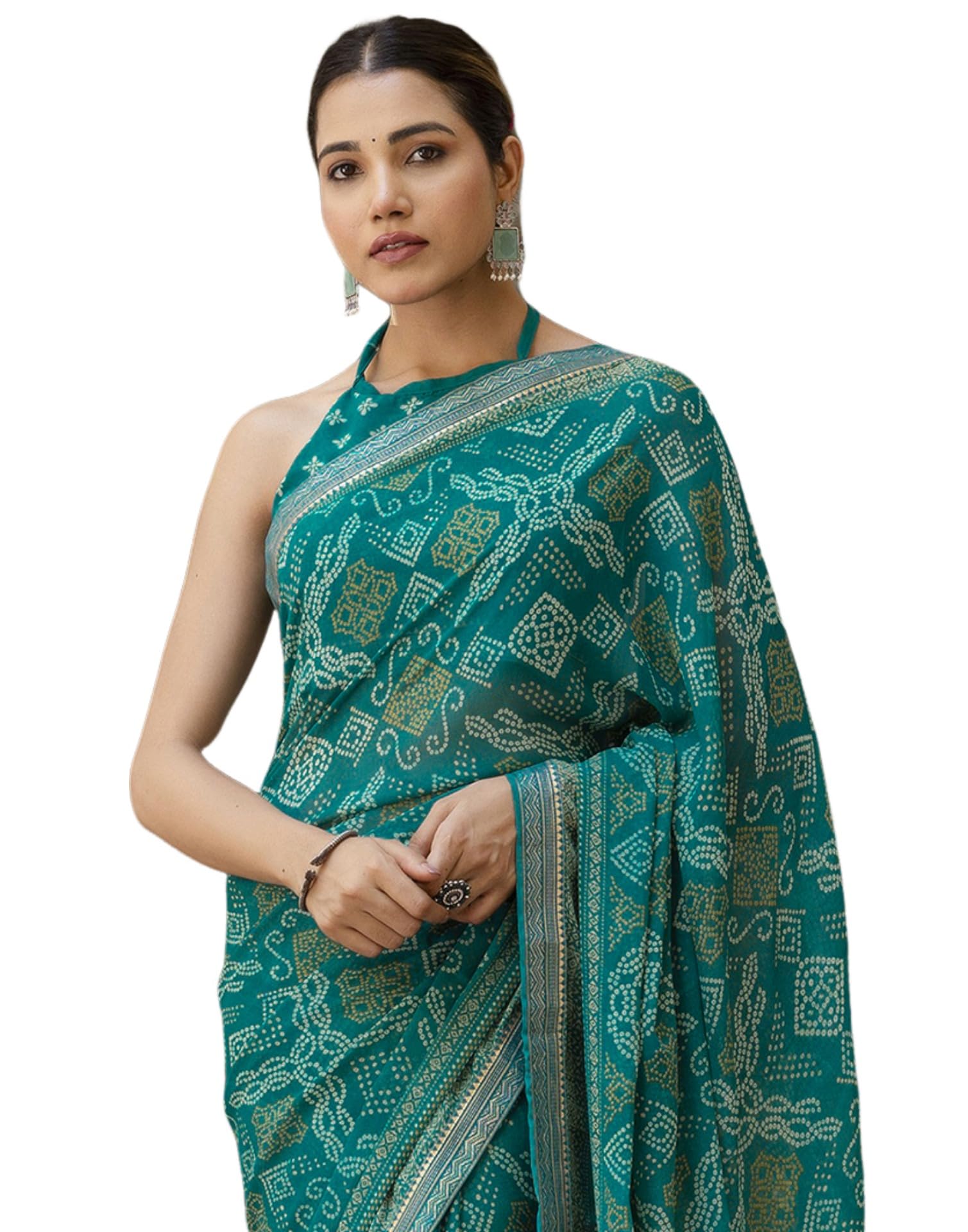 SIRILWomen's Georgette Bandhani Printed Saree With Unstitched Blouse Piece