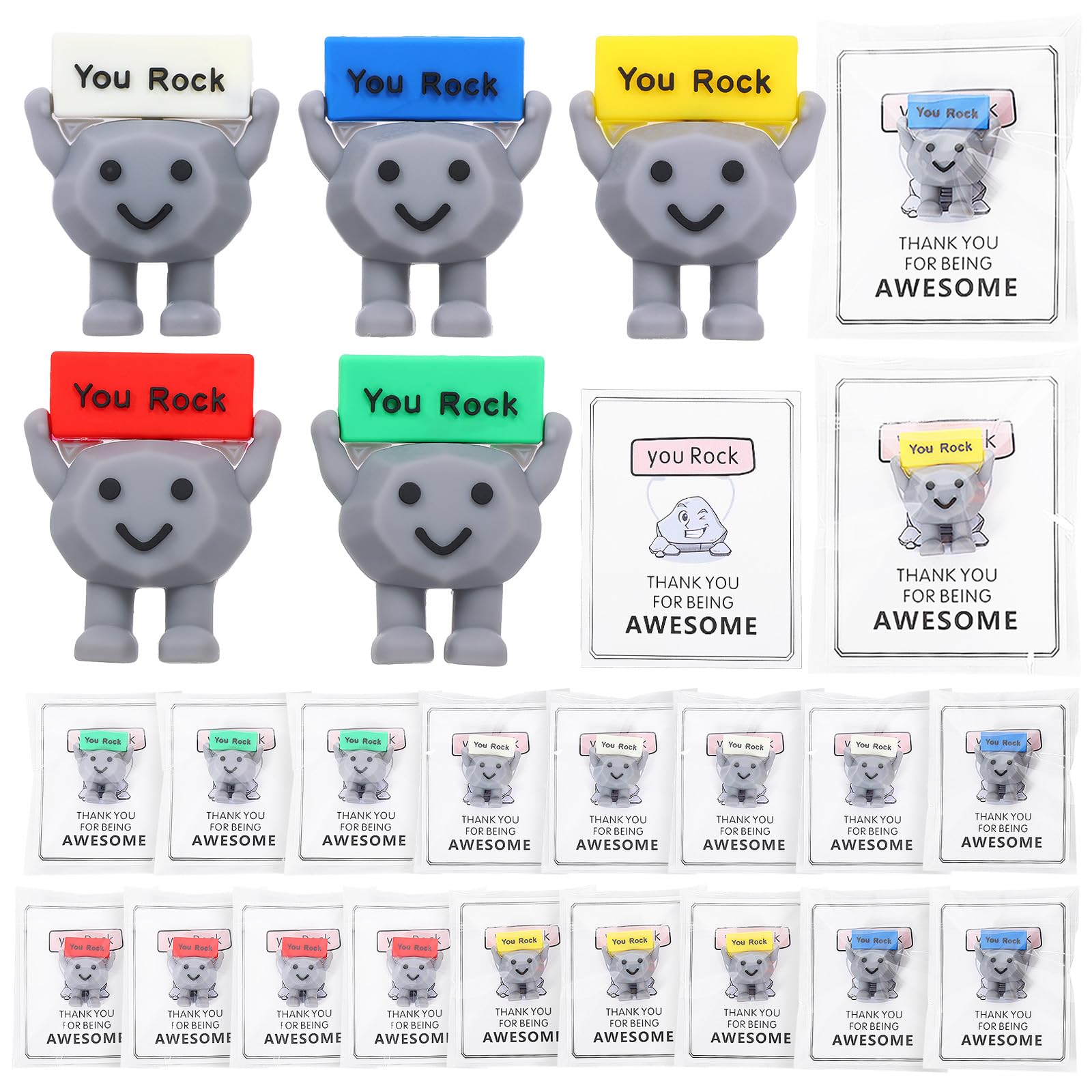 WAMEITF 25 Sets Motivational Stones Figurine, Mini Rubber You Rock Active Figures, Tiny You Rock Stone Sculpture, Miniature Encouragement Stone Statue for Coworkers Employee Teacher Office(25 sets)