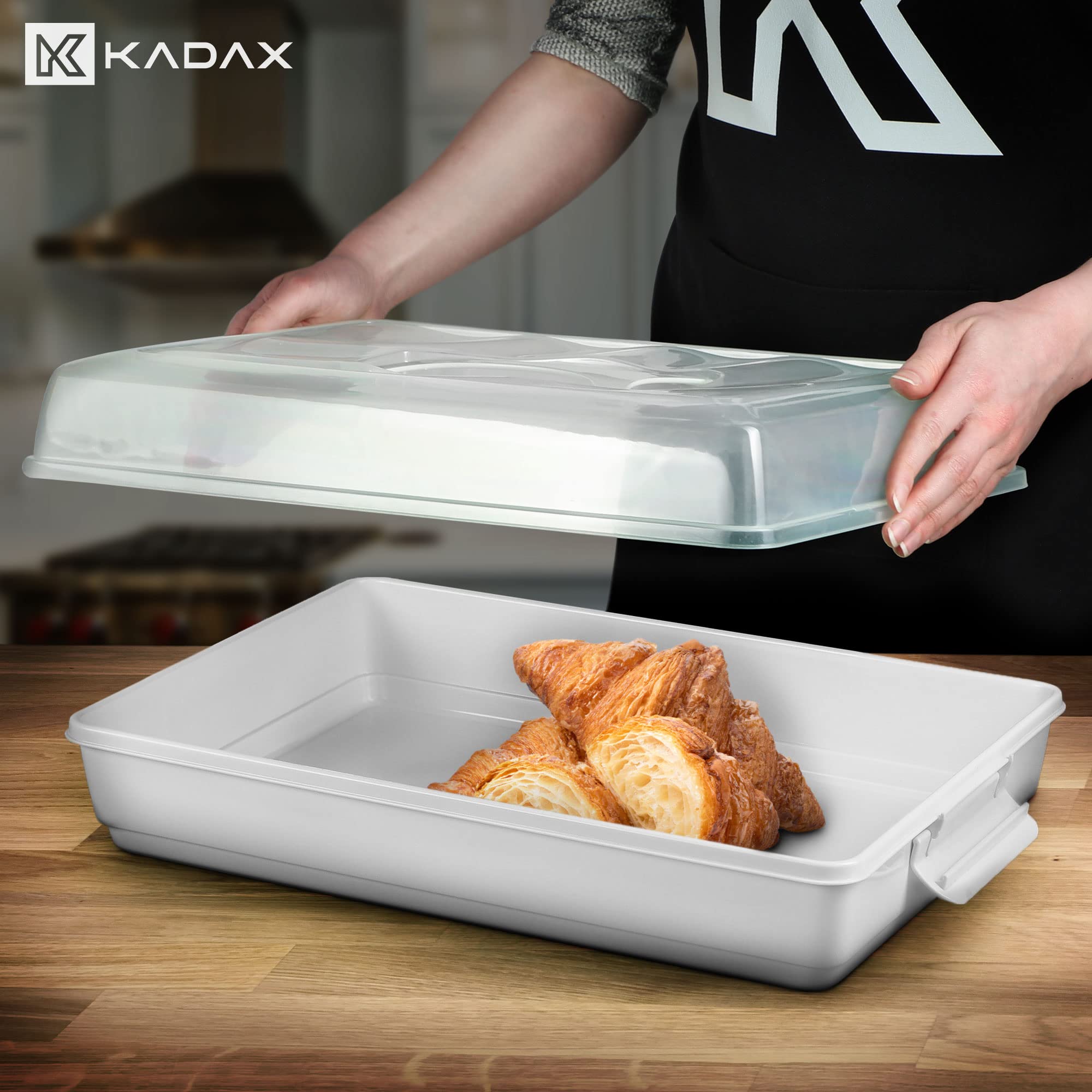 KADAX Scatola per torte rettangolare, 43 x 30 x 12,5 cm, contenitore per torte in plastica, con coperchio, muffin, scatola per alimenti (grigio)