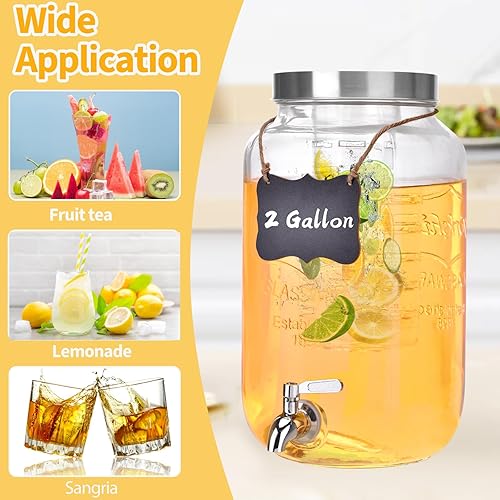 Miniatura 5 de Dispensador de bebidas de vidrio de 2 galones, dispensador de bebidas para fiestas, dispensador de bebidas con infusor de frutas, grifo 100% a