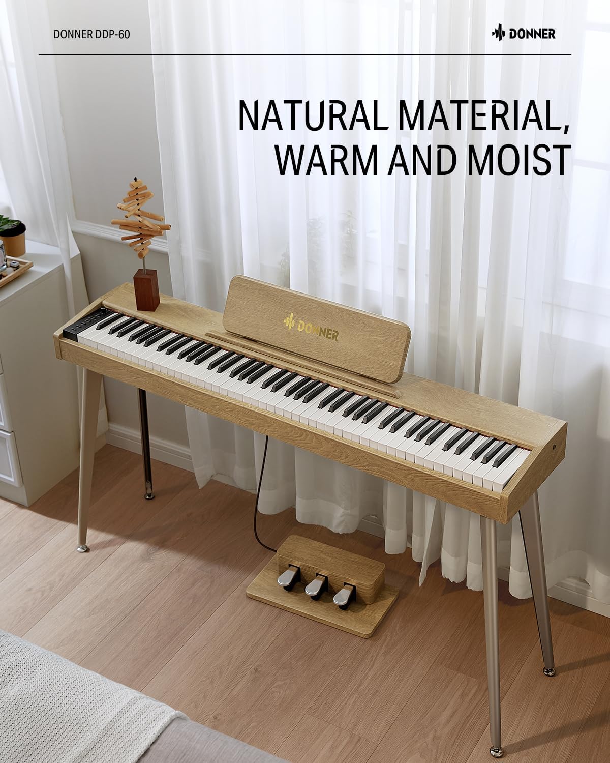 Donner 88 Key Digital Piano for Beginner, Electric Keyboard with Velocity-Sensitive Keys, 128 Voices, 83 Rhythms, 8 Reverb Effects, DDP-60 Piano Include 3 Piano Style Pedals, Power Supply, Stand