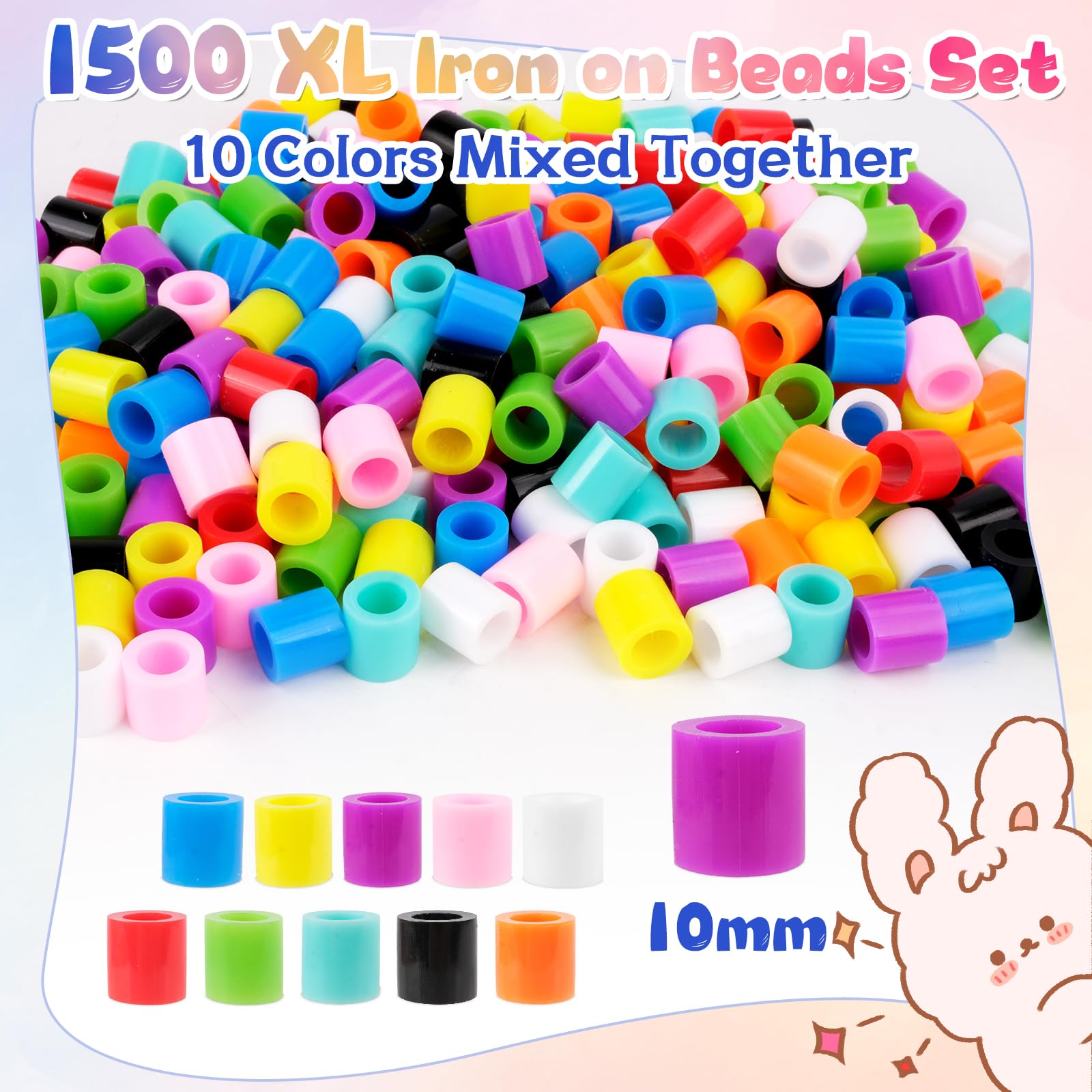 PITMT 10mm Perles à Repasser Grosse, 1200 PCS XL Perle a Repasser 10