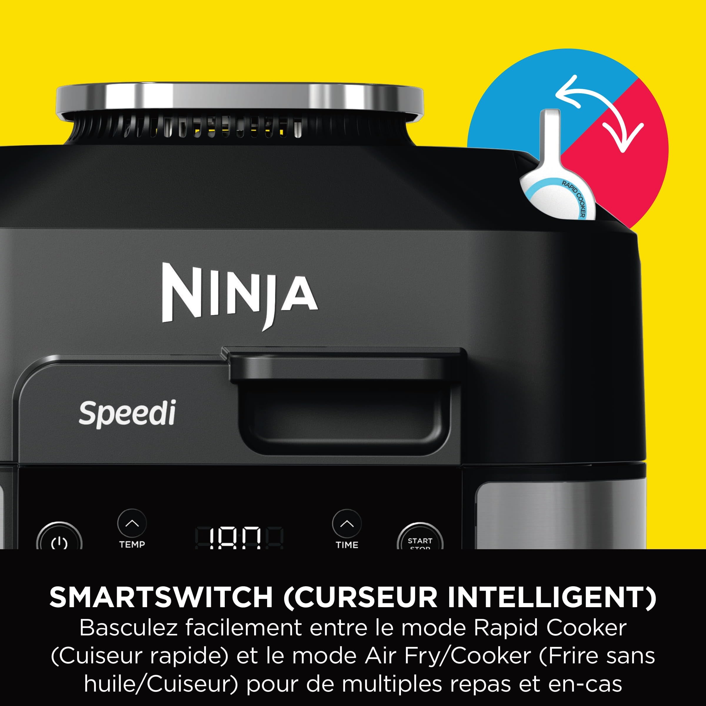 Ninja Speedi 10-en-1 Cuiseur rapide, Air Fryer, Friteuse à air et Multicuiseur, 5.7L, Repas pour 4 en 15 minutes, Vapeur, Gril, Cuire au four, Rôtir, Saisir, Mijoter et plus, Noir, ON500EU