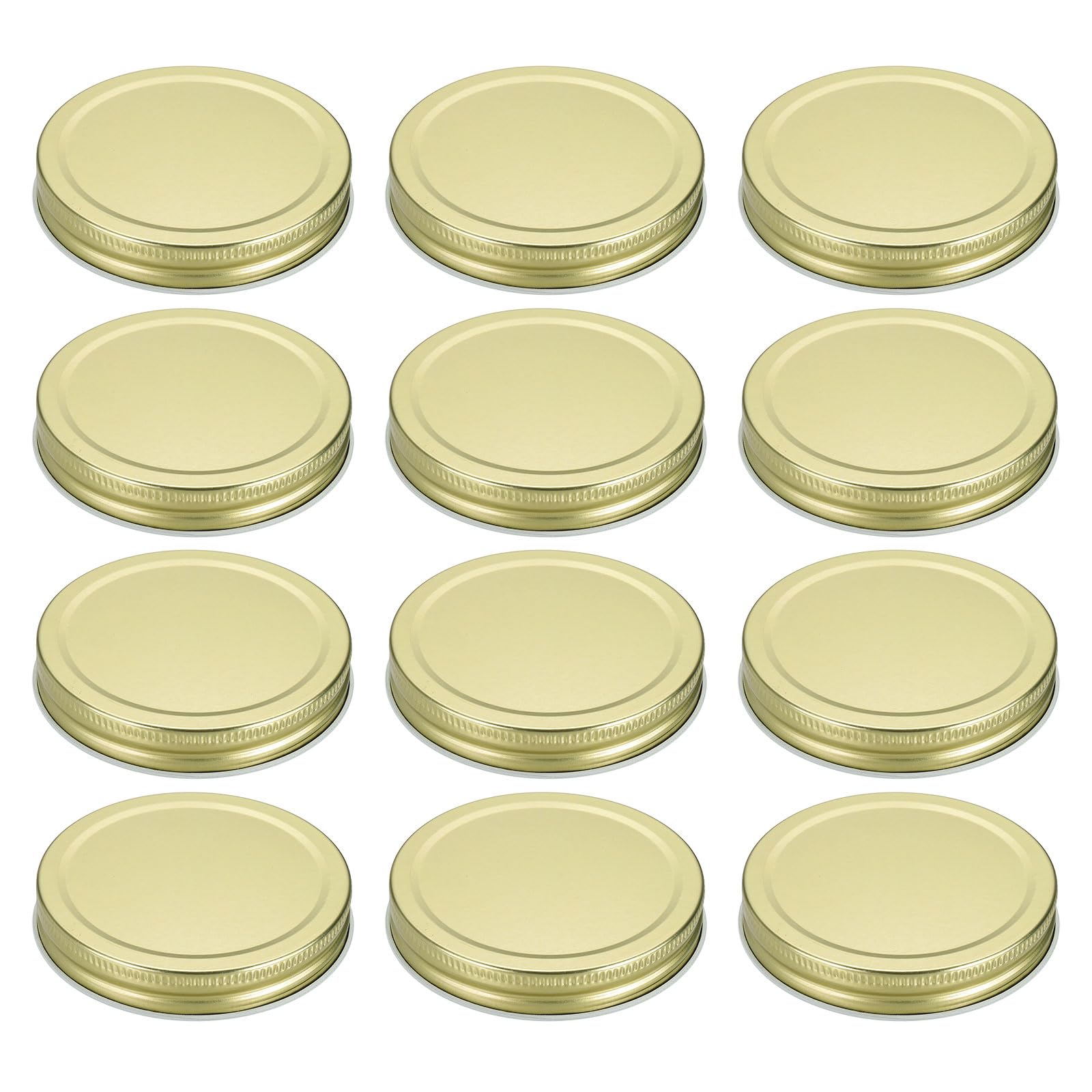 sourcing map 12pcs Mason Jar Lids 86mm Tinplate Regular Mouth Reusable Leak-proof Mason Canning Covers with Silicone Rings for Storage Bottle Water Bottle and Jars, Gold