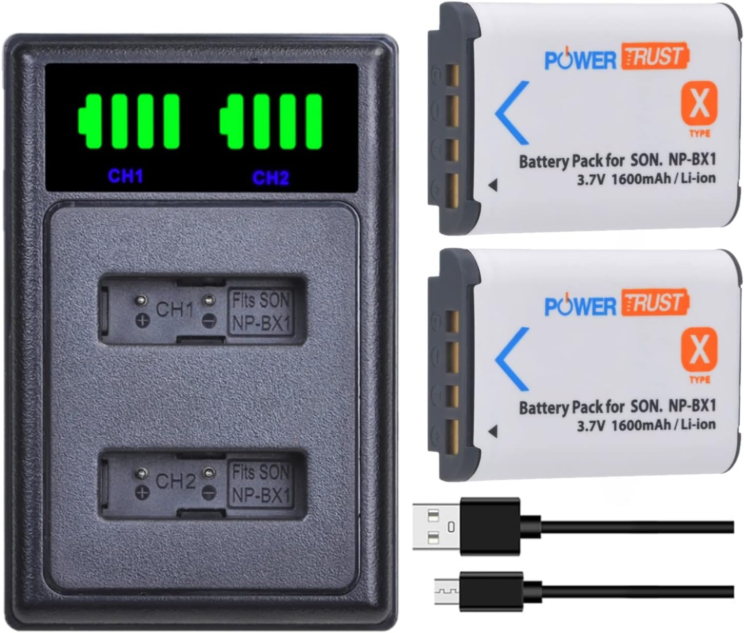 2x NP-BX1 Batteries with LED Dual Charger for Sony ZV-1, ZV-1F, RX100 IV, RX100 V, RX100VI, RX100VII, HX60, AS50, X3000, HX400V, RX1, AS100V, WX350, HX50 Cameras