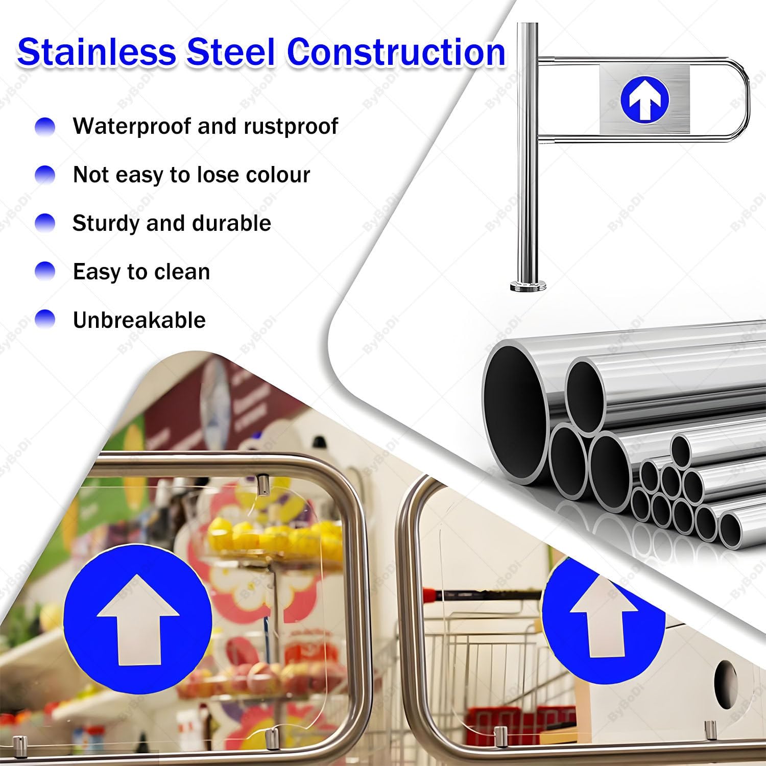 Cancello a Battente Automatico in Acciaio Inox, Chiusura Automatica, cancello a Battente per supermercato, cancello a Battente a 90° in Acciaio Inox, Acciaio Inox Left-50x100cm