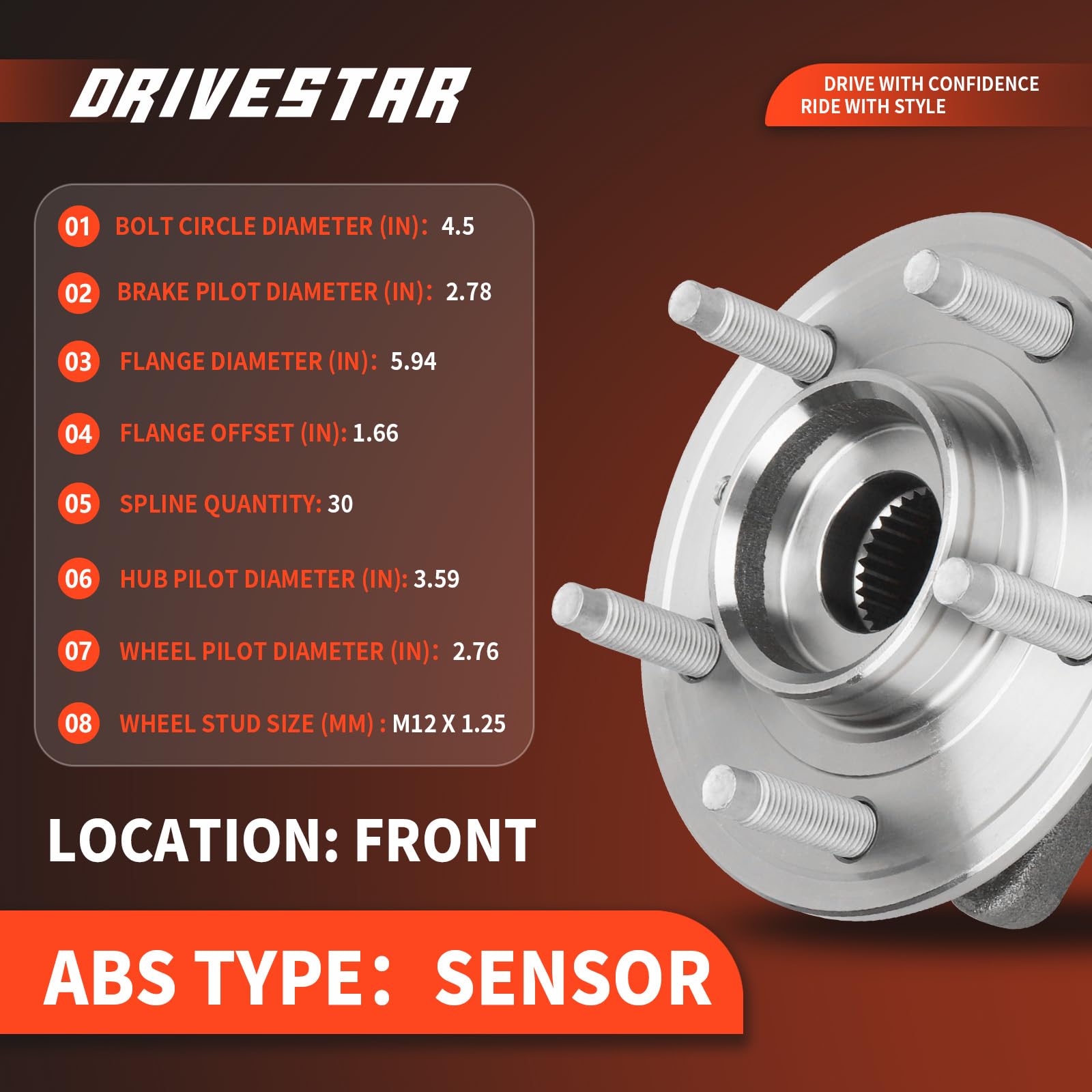 DRIVESTAR 513189 Front Wheel Hub Bearing Assembly - Fits Chevy Equinox, Pontiac Torrent, Saturn Vue W/ABS - View #8