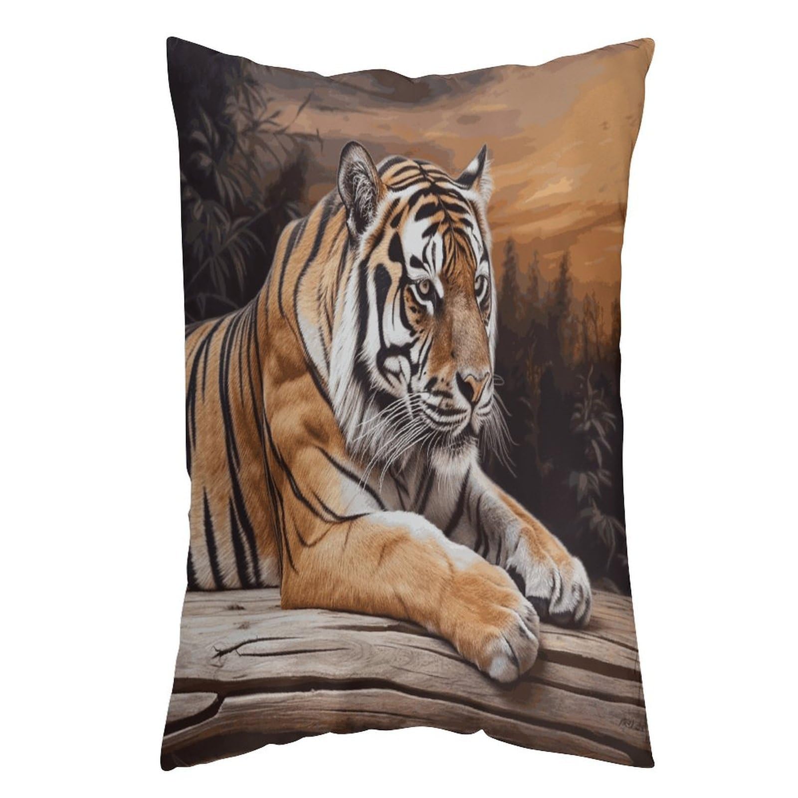 LDGSUPH Tiger Lying on Wood Pillow Cases Soft Pillowcase with Invisible Zipper Wrinkle Resistant Pillow Covers Breathable Removable Pillow Protector for Bed Sofa Car 20"x30"