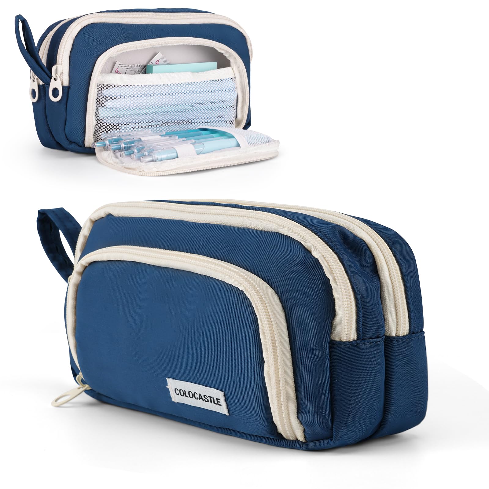 COLOCASTLE Pencil Case Large Capacity Pencil Pouch 3 Compartments, Pen Pouch Bag Pen Case for Girls, Boys, Students, Sationery Storage Organizer for Office, School, Cosmetics, Tools