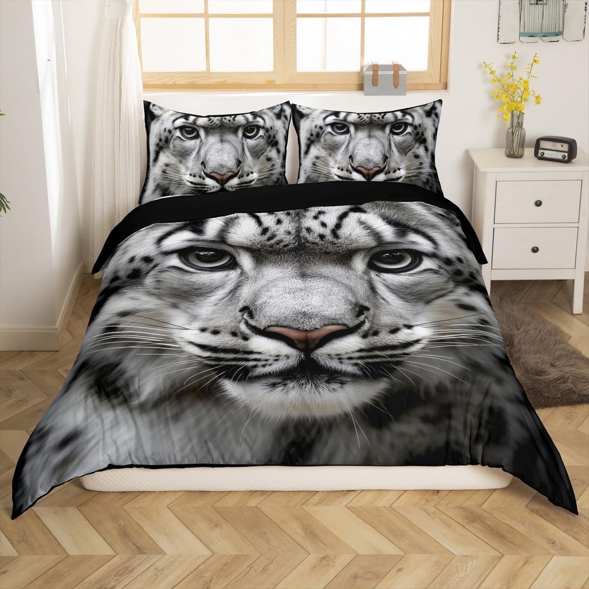 Erosebridal Leopard Duvet Cover Cheetah Head Comforter Cover Leopard Print Bedding Set Savanna Wildlife Print Quilt Cover for Kid Youth Boy Men 3 Pcs Full Size Soft Luxury Microfiber