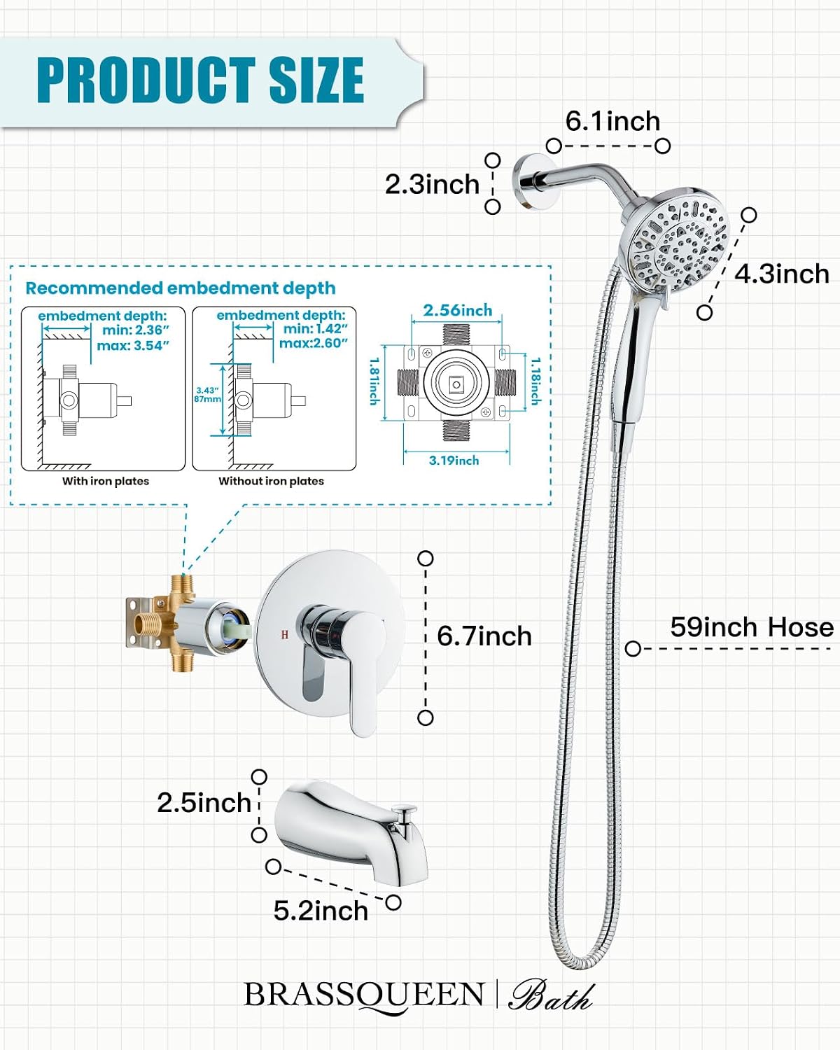 Tub Shower Faucet Set with Magnetic 5-Function Handheld bathtub shower faucet set with Rough-in Valve Trim Kit Polish Chrome