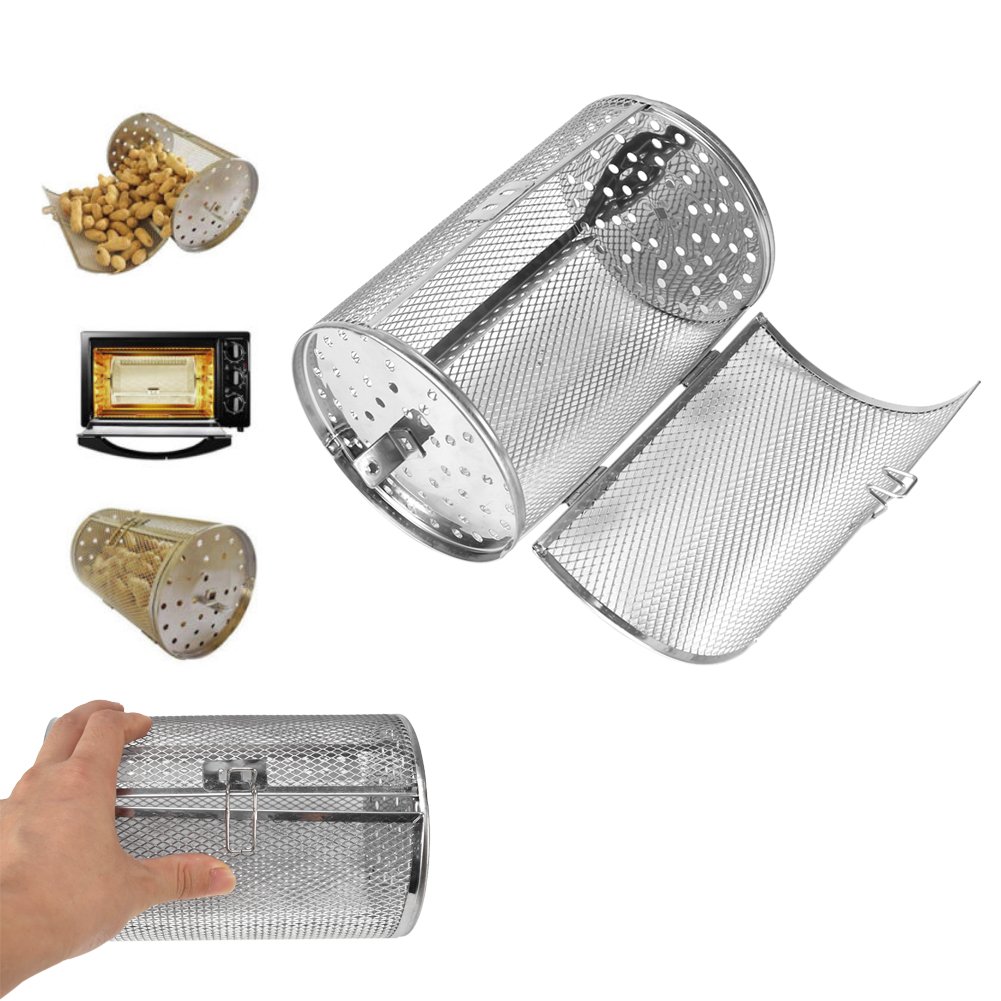 Stainless Steel Oven Basket, 12 * 18cm Stainless Steel Bakeware Oven Roast Baking Rotary Nuts Beans Peanut Basket BBQ Grill, Durable, Not Easy to Deform and Anti-Rust-image-15