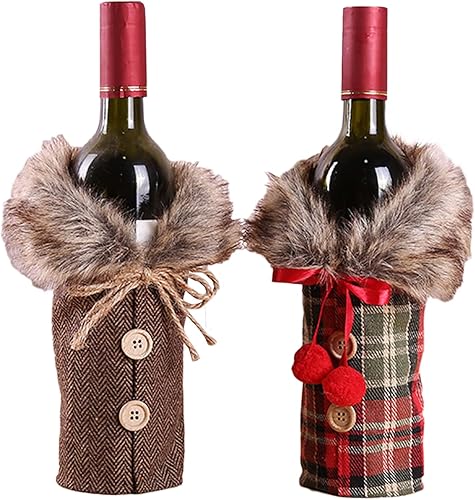 OHLOMJES Juego de fundas de botella de vino de Navidad, 2 bolsas de regalo de vino de Navidad, cuello de suéter de botella de vino de arpillera y