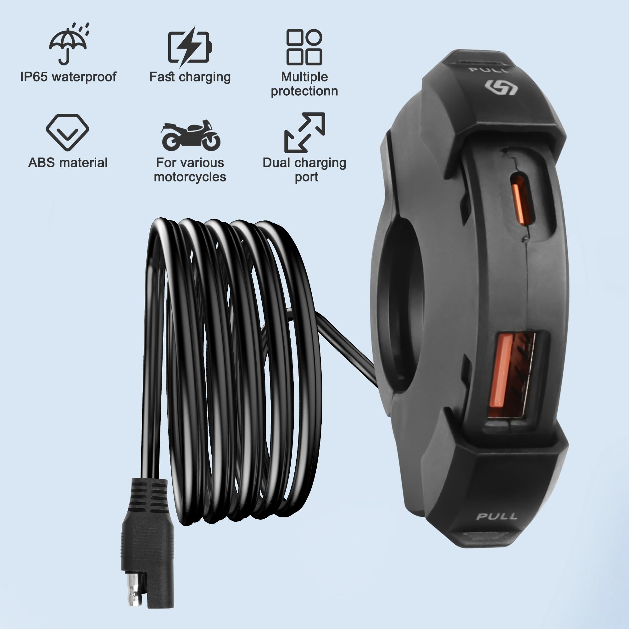 Caricatore USB per moto, impermeabile, con due porte di ricarica rapida, 30 W di tipo C e QC 3.0, 18 W, caricatore rapido USB per telefono, tablet e GPS, adattatore per manubrio