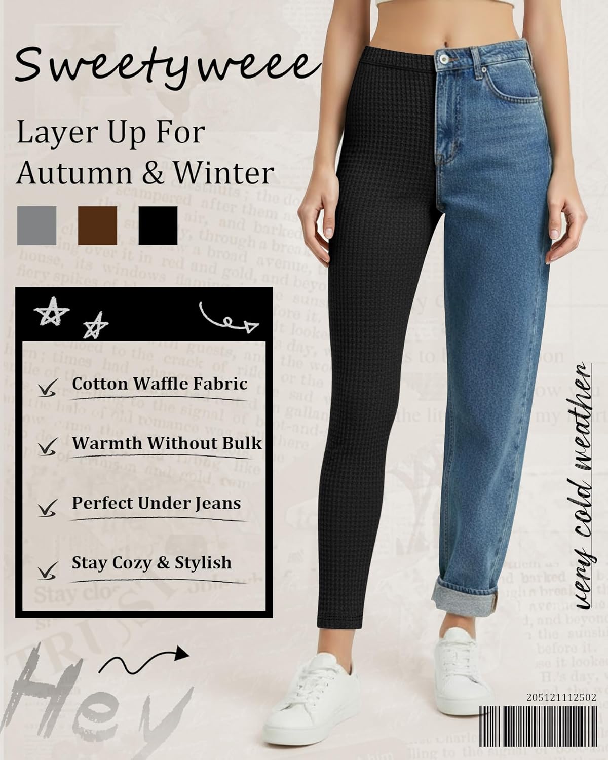 3 Pack Women's Waffle Thermal Bottom Warm Lightweight Underwear Pants Tights Stretchy Base Layer Legging - Image 2