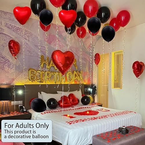 Miniatura 2 de Globos de látex rojos, negros y blancos, 60 globos de fiesta de 12 pulgadas, negro, rojo y blanco, para cumpleaños, boda, baby shower, fiesta de