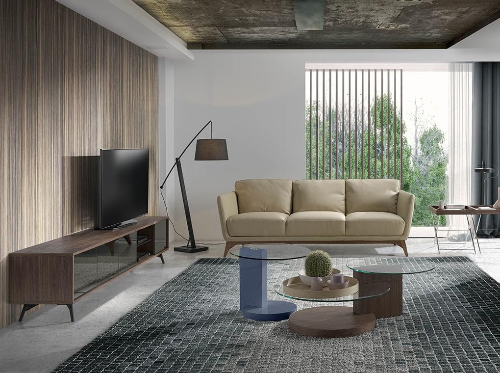 Angel Cerdá - Meuble TV Moderne Bois de Noyer et Verre Noir Soft-Closing | Verre Effet Miroir, Portes Soft-Closing, Durable et Fonctionnel, Meuble TV Salon 240 x 45 x 50 cm