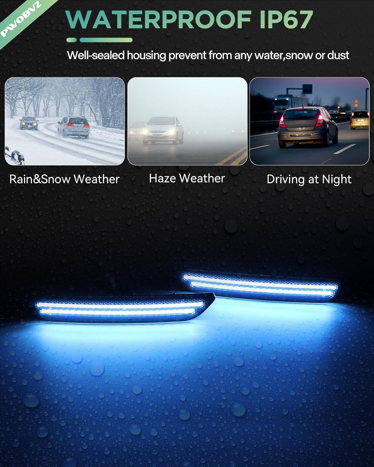 Dynamic Front Blue LED Side Marker Lights Compatible for Ford Mustang 2010-2014, Driver & Passenger Side Fender Marker Lamps, Smoked Lens Pack of 2