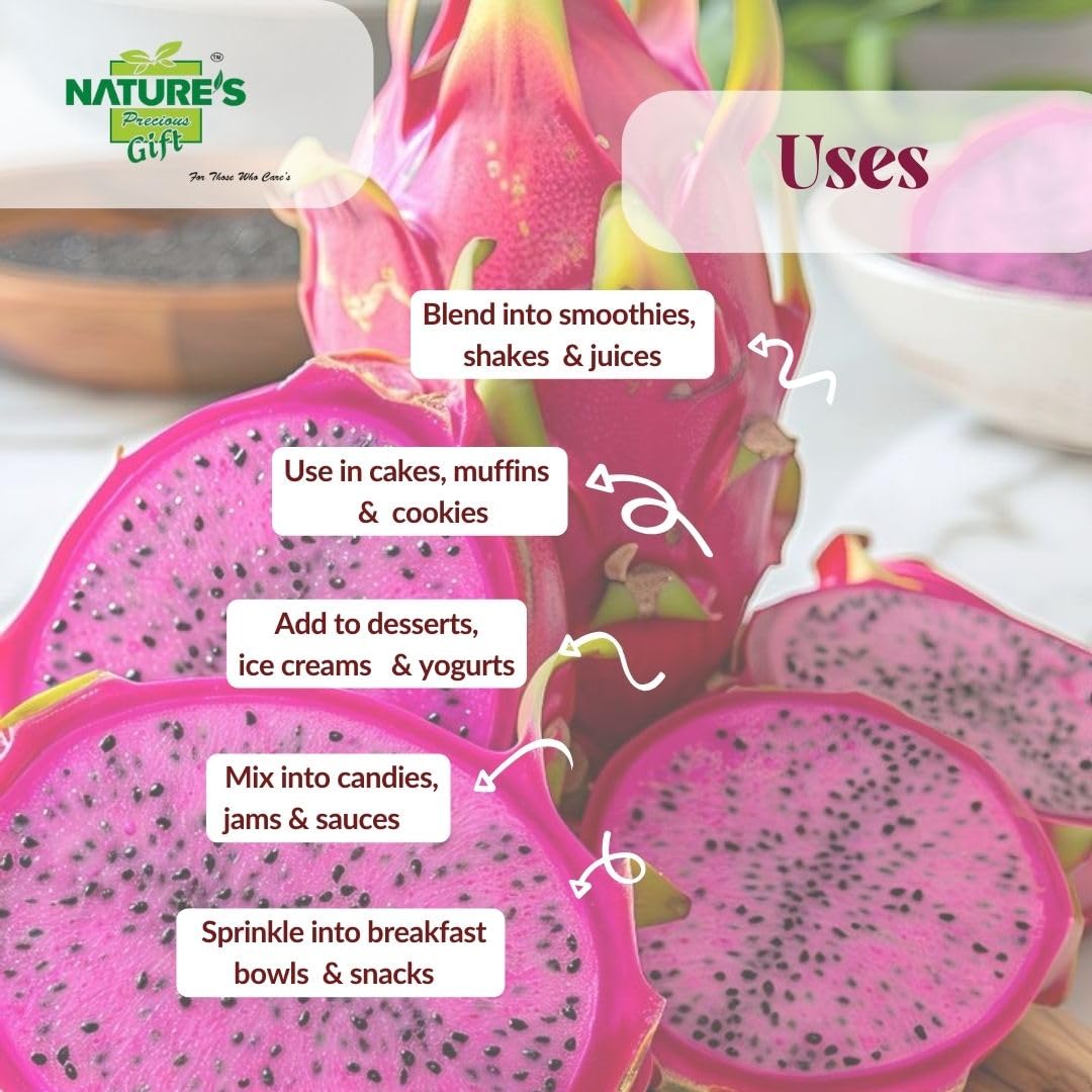 NATURE'S Precious Gift Dragon Fruit Powder for Juices, Smoothies, Milk Shakes, Fruit Salads - Vegan, Gluten-Free (Pack of 100gm) 3