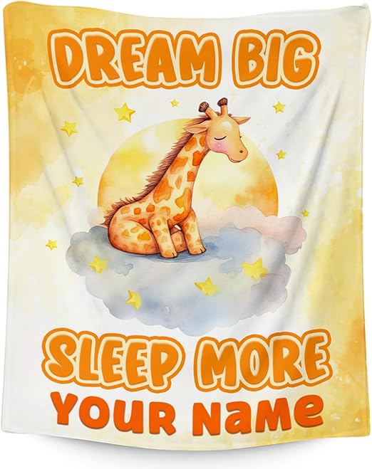Custom Giraffe Blanket, Cute Soft Throw Gifts for Women, Cozy Flannel Throw Blankets for Bed Living Room, Yellow 60"x80"