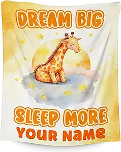 Custom Giraffe Blanket, Cute Soft Throw Gifts for Women, Cozy Flannel Throw Blankets for Bed Living Room, Yellow 60"x80"