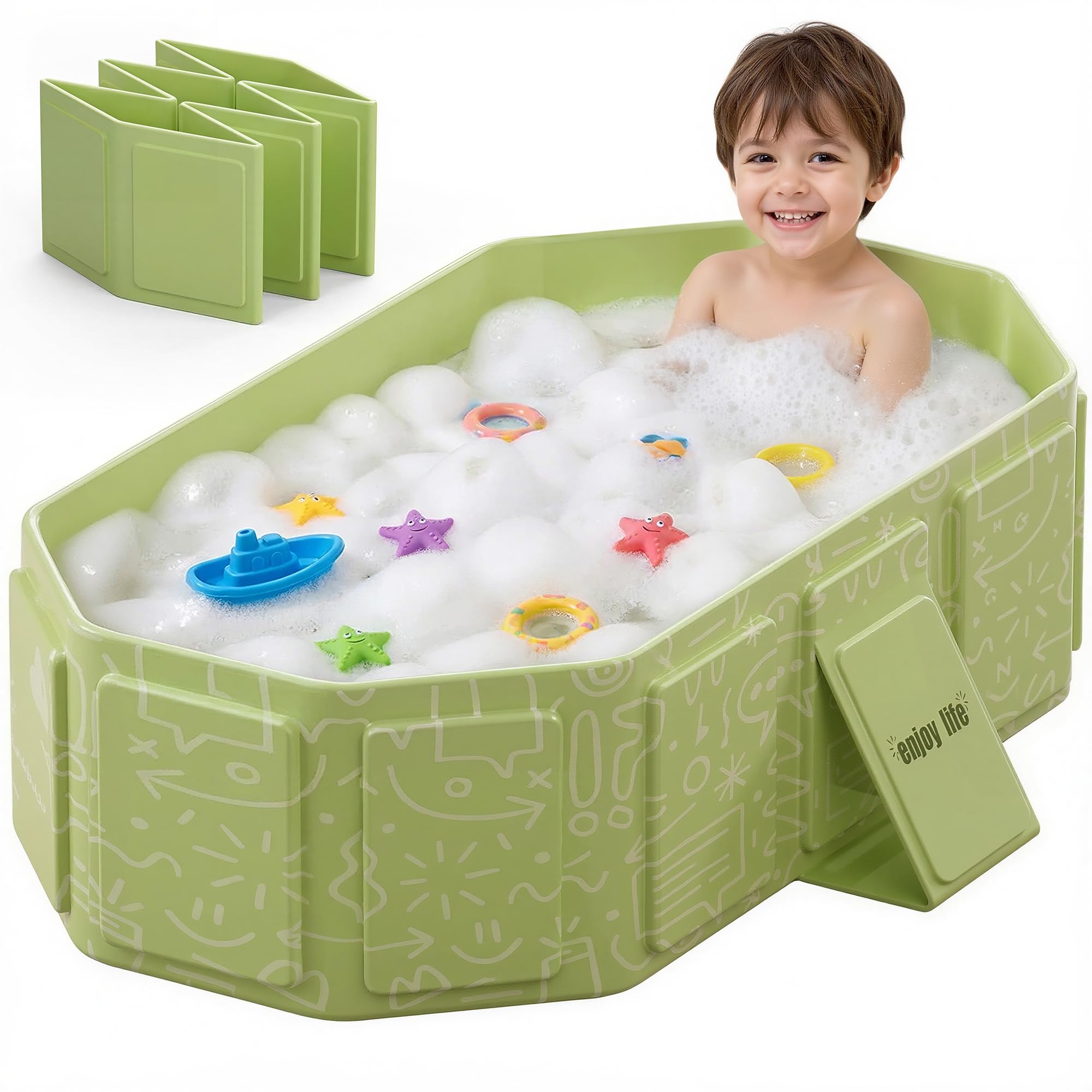 Collapsible Baby Bathtub for Newborn to Toddler Foldable Toddler Bathtub with Drain Plug Non-Slip Portable Infant Bath Tub