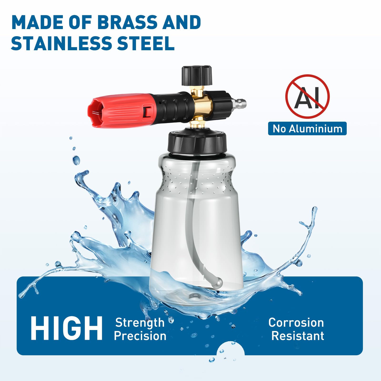 Lata de espuma para lavadora a presión, dispensador de jabón de espuma gruesa de 1 litro para lavado de automóviles con espuma gruesa ajustable con conector rápido de 1/4 pulgadas, malla