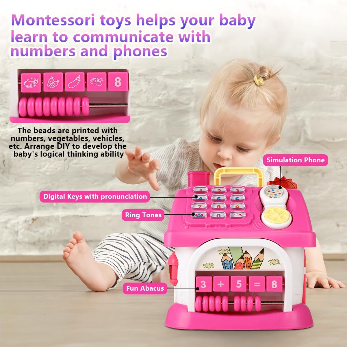 Toys for 1+ Year Old Girls - Montessori 8-in-1 Musical Activity House Toys with Lights, Sounds & Bilingual EN/ES Learning, First Birthday & Xmas Gifts for 1 2 3 Year Old Girl