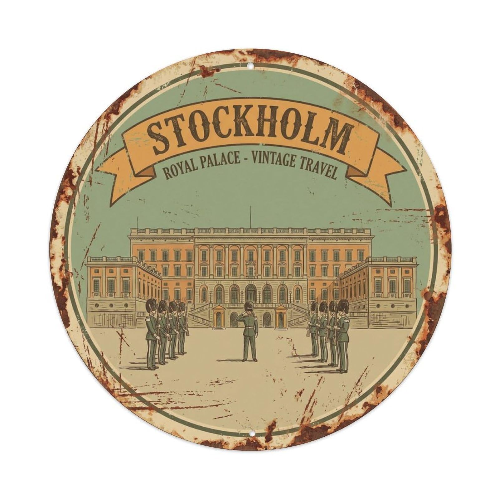 Okahys 8X8inch(20X20cm) Vintage Travel Royal Palace Sweden Guard Metal Tin Sign