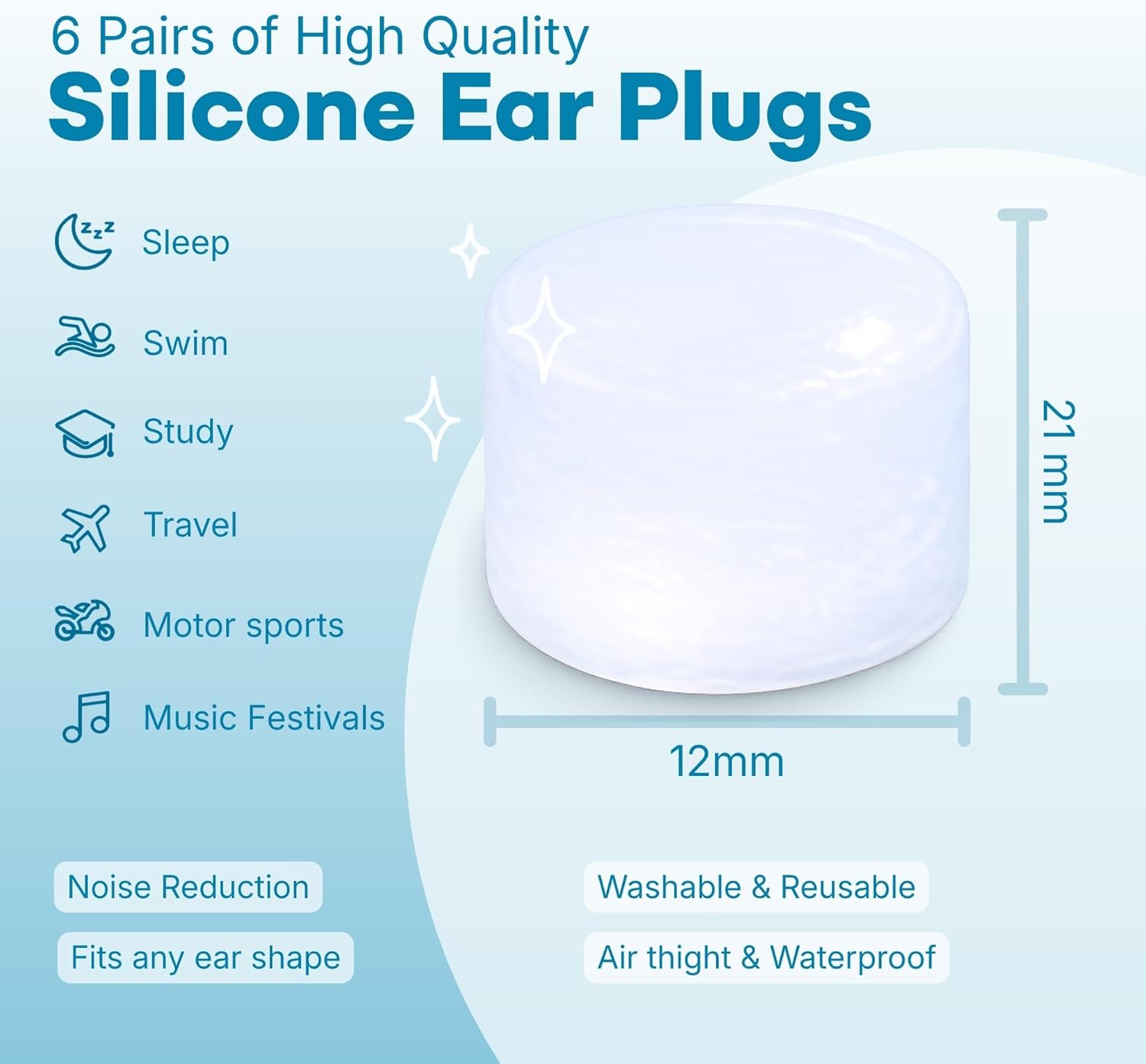 Silicone Ear Plugs for Sleeping [9 Pairs] by - Custom Fit Soft