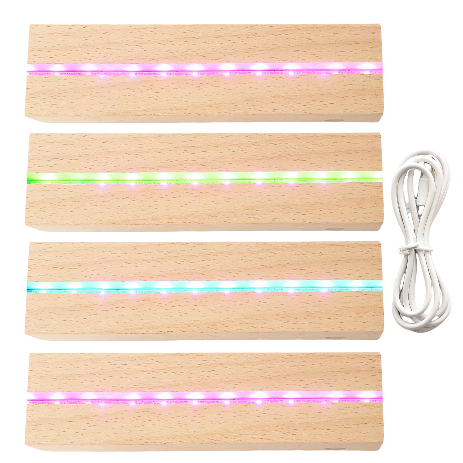 4 luci a LED per display base: colorato, rettangolare, supporto per illuminazione in legno, USB Desktop LED, base per 5 mm di spessore, piastra in acrilico, piastra in vetro, resina (30 x 45 x