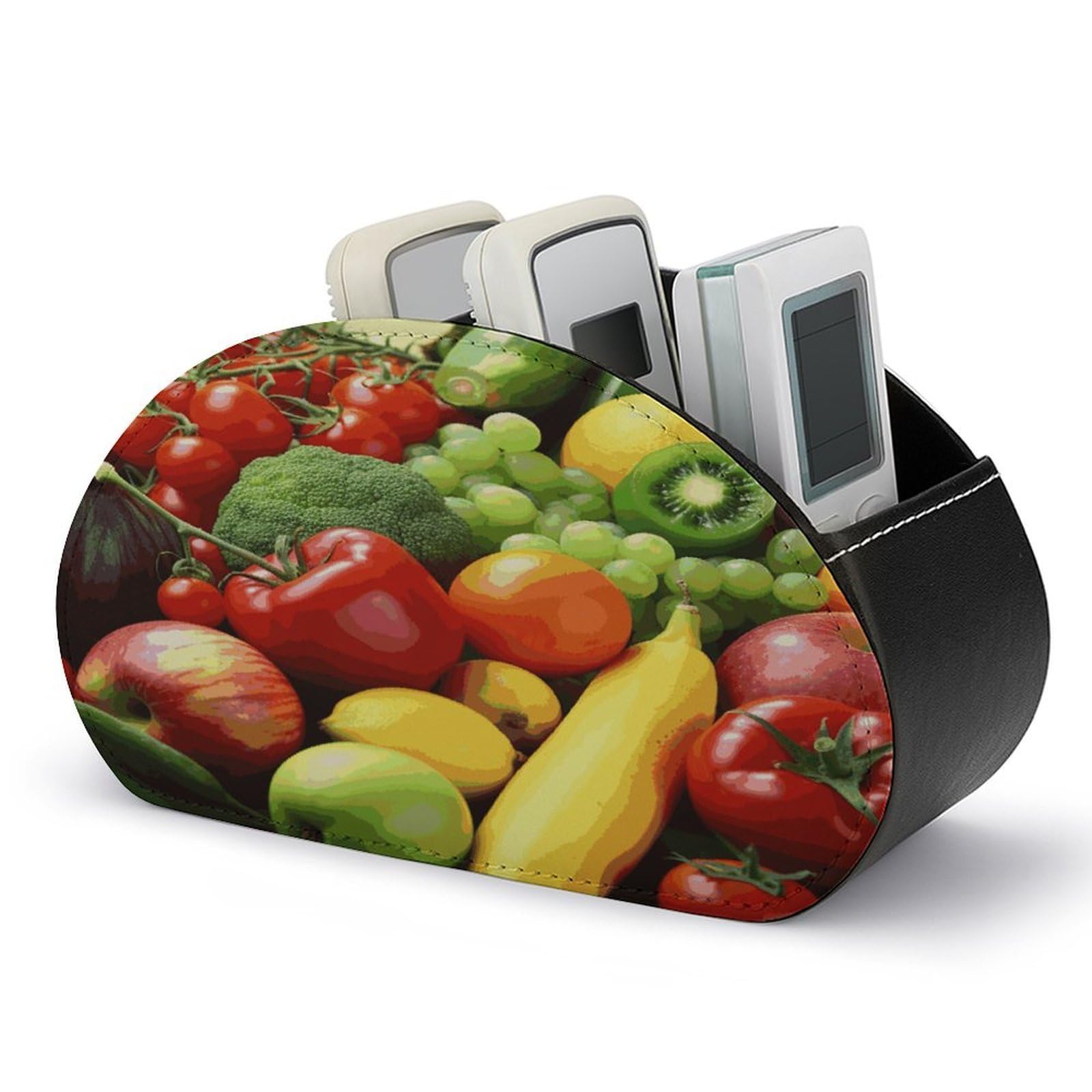 FekiLoot Fresh Vegetables Fruits Remote Control Holder with 5 Compartments Remote Organizer Caddy for Table TV Remote Caddy Storage Box/Tray Fits Media Controllers Office Supplies