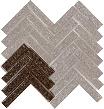 Modket Herringbone Brown Crackle Glass Tile Mesh Mounted Backsplash TDH190MO - Sample