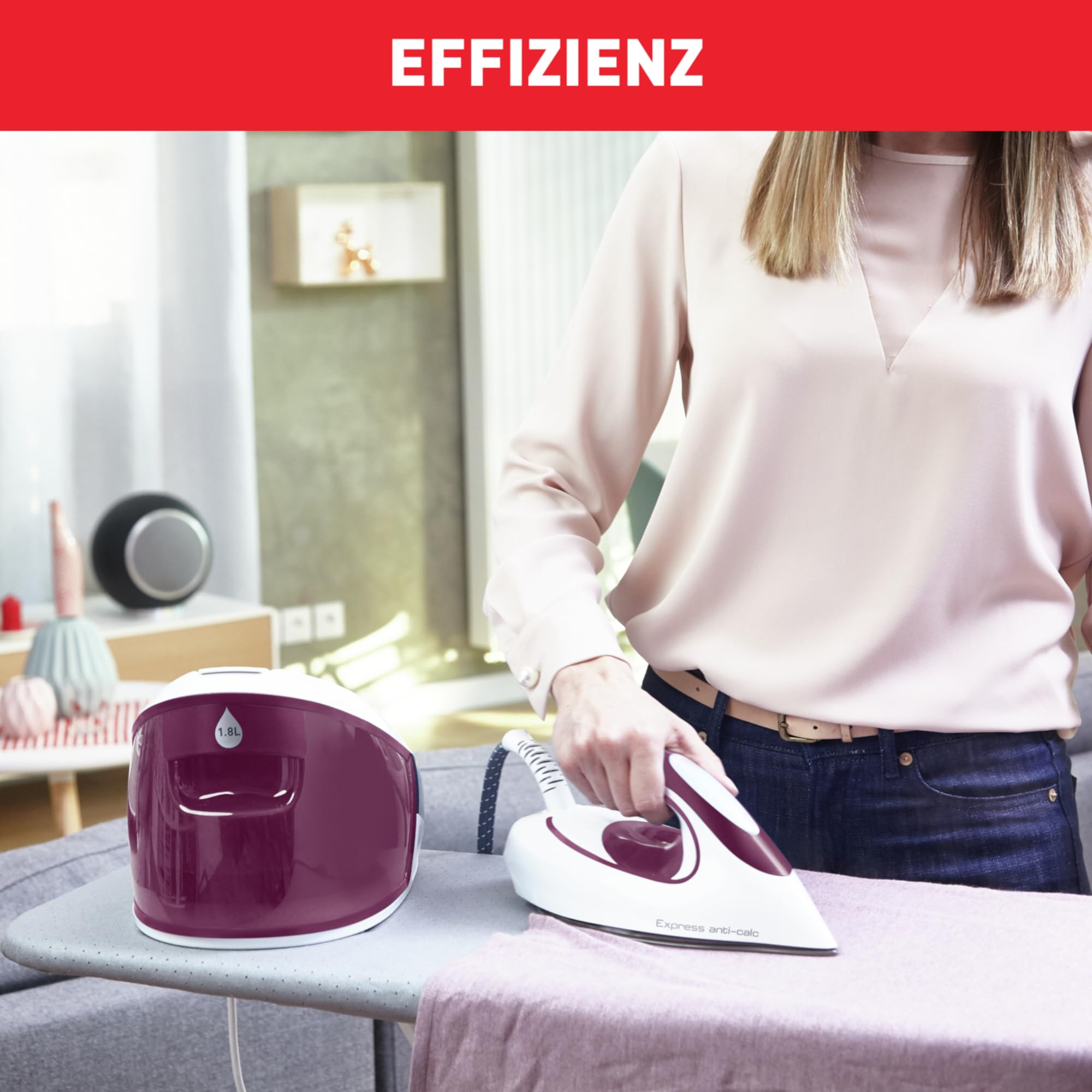 Tefal Express Anti-Kalk Dampfbügelstation, 2800 W, 6,5-Bar, Anti-Kalk-Kollektor, optimale Dampf-/Temperaturkombination, automatische Abschaltung, 1,8 L Wassertank, weiß/violett, SV8054