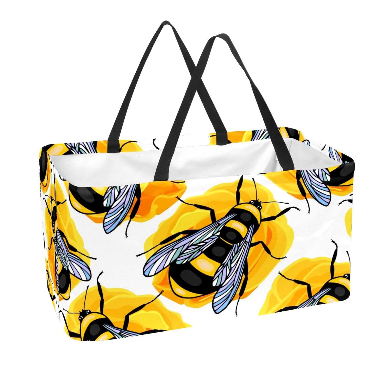 Panier de rangement pliable et sac d'épicerie réutilisable grand cabas en tissu imprimé