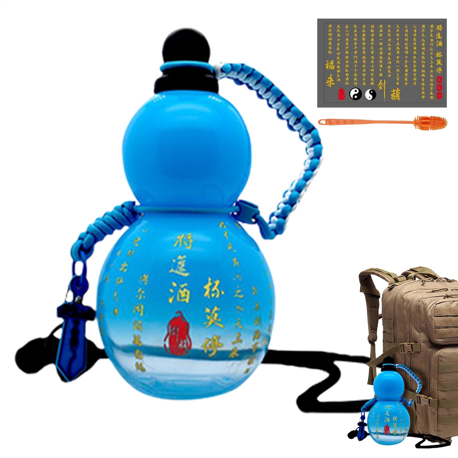 Wasserflasche, Wasserflasche - Wiederverwendbare Sportflasche Anti | Auslaufsicher mit Schraubverschluss, Flasche im auffälligen Stil, chinesischer Retro-inspiriert